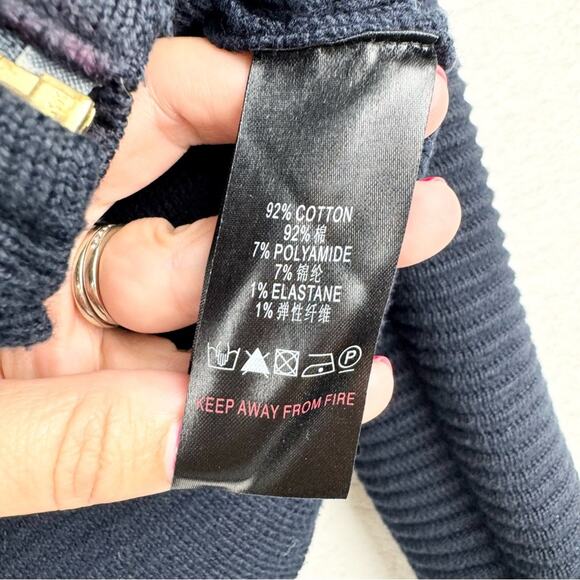 REISS Ribbed Textured Asymmetric Zip Front Sweater Jacket Navy S Preppy Minimal - Picture 8 of 12